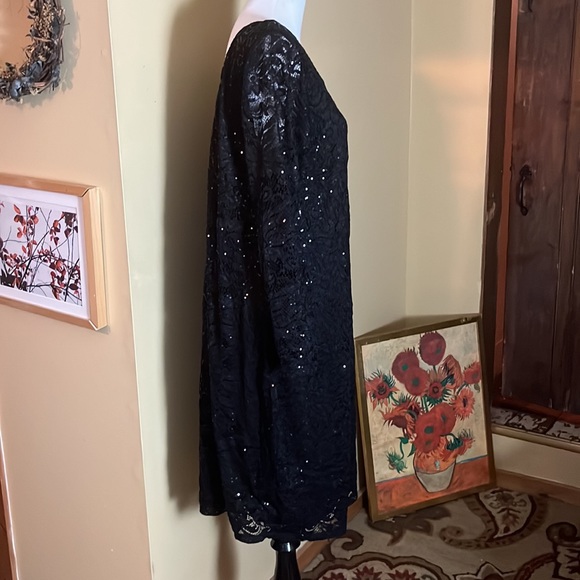 MARINA Size 20W Black Sequin Stretch Dual Layer VNeck Evening Party BlackTie NEW - Picture 9 of 16